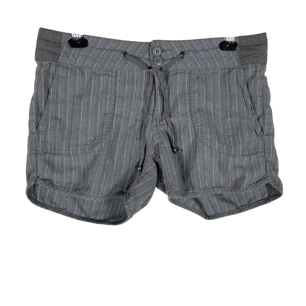 prAna Pinstripe Shorts Womens 10 Grey Organic Cotton Hemp Blend Drawstring